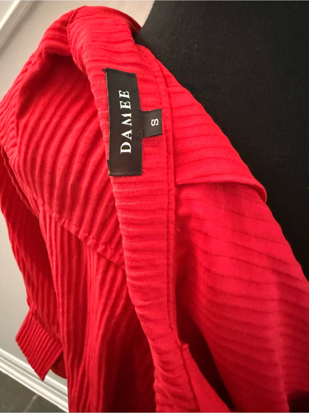 Women’s Red Ribbed Button-Front Coat - Picture 3 of 3